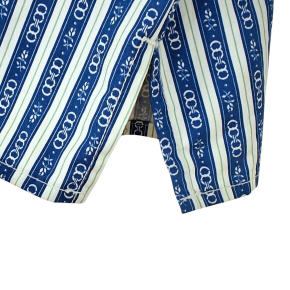 Tory Burch Gemini Link Button Front Top Size 12 Blue Stripes Cotton Puff Sleeves - Picture 7 of 14